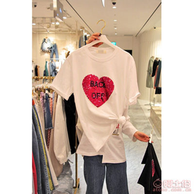 【廠家直銷2018夏季愛心字母亮片短袖T恤女韓版寬松白色純棉百搭上衣1495】深圳市南山區伊人醉服飾批發商行 - 產品庫