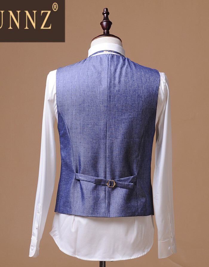 HUNNZ 時尚專柜產品男士西裝2016年秋季新款馬甲商務休閑修身藍韓版紳士正裝馬夾上衣外 藍色 50/L